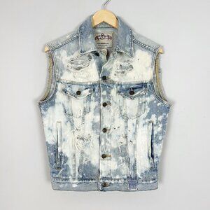 Vintage 90's Y2K Abercrombie Denim Vest Destroyed Bleached Grunge Size Small Men
